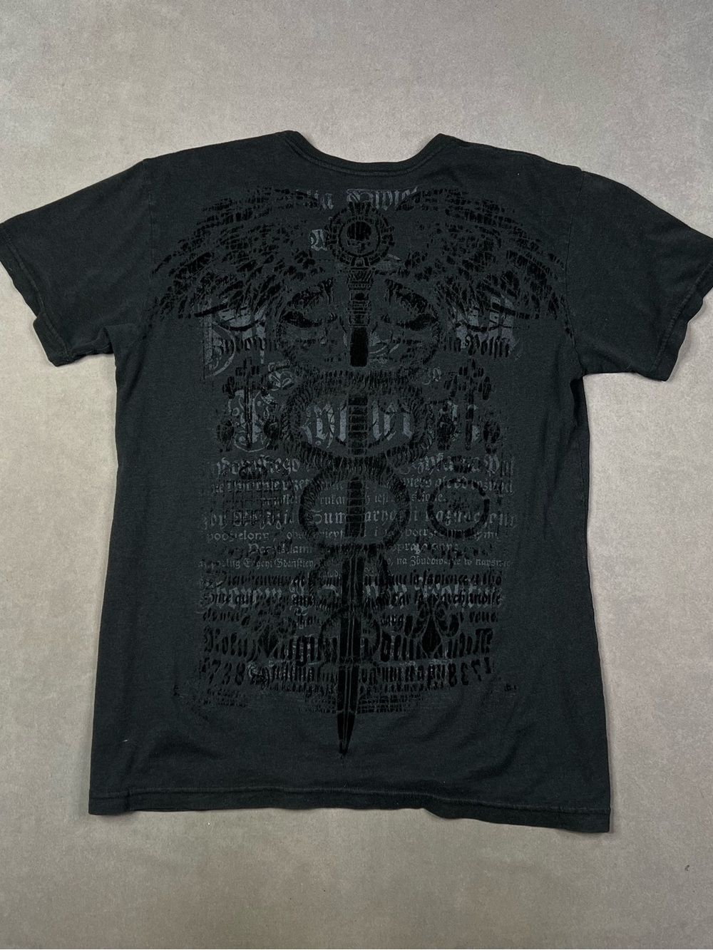 Affliction Black Short-Sleeve Tee with Winged Crest Graphic Y2K